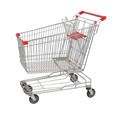 Unfolding Heavy Duty Hand Push Asian Supermarket Metal Shopping Trolley Customized Logo Style