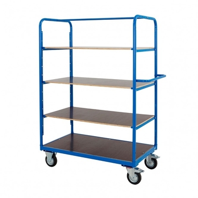 Disassembled Heavy Duty Warehouse Steel 4 Tier Adjustable Height Plywood Platform Shelf Trolley