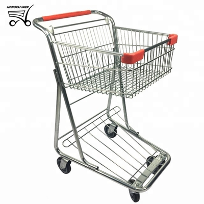Two Tier Unfolding Metal Basket Shopping Cart Hardware Market Store Trolley