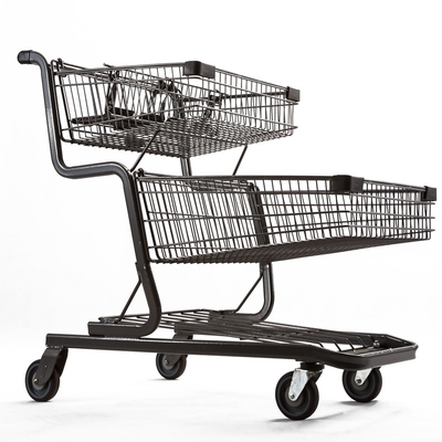 Unfolding Double Layer Trolley Metal Supermarket Store Shopping Trolley